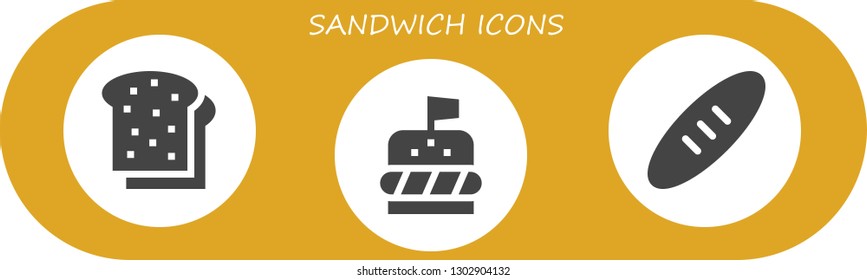  sandwich icon set. 3 filled sandwich icons.  Simple modern icons about  - Toast, Burger, Bread