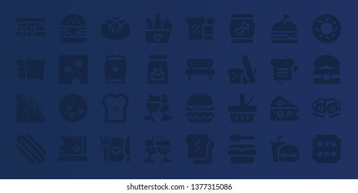sandwich icon set. 32 filled sandwich icons. on blue background style Collection Of - Smore, Bread, Sandwich, Hotdog, Hamburger, Cheese, Snack, Toast, Food, Picnic, Burger, Lunchbox