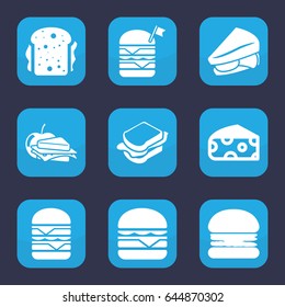 Sandwich icon. set of 9 filled cheese icons such as cheese, sandwich, double burger with flag, double burger, cheeseburger, sandwich and apple