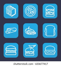 Sandwich icon. set of 9 outline sandwich icons such as bread slices, burger with pepper, double burger, burger