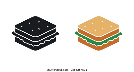 Sandwich icon set in black and colored versions.