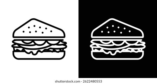 Ícone de sanduíche forma gráfico simples clipart símbolo. linha fina contorno arte