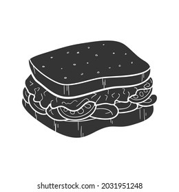 Sandwich Icon Silhouette Illustration. Fast Food Vector Graphic Pictogram Symbol Clip Art. Doodle Sketch Black Sign.