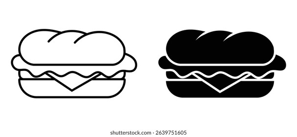 Sandwich icon vector design, Minimalist Delight Sandwich line and silhouette icon, Sandwich Logo Icon with Simple Concept. Perfect for Sandwich template in white background. Vector illustration.