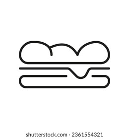 Sandwich icon vector outline black. Fast food symbol. Hamburger, cheeseburger sign. Fast food takeout. Junk food to go. Simple flat isolated pictogram on white. Vector illustration. EPS 10.