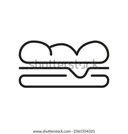 Sandwich icon vector outline black. Fast food symbol. Hamburger, cheeseburger sign. Fast food takeout. Junk food to go. Simple flat isolated pictogram on white. Vector illustration. EPS 10.