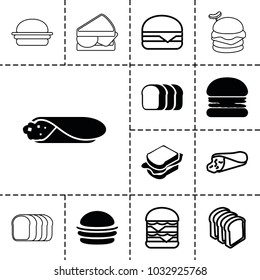 Sandwich icons. set of 13 editable filled and outline sandwich icons such as burger, bread slices, double burger, cheeseburger