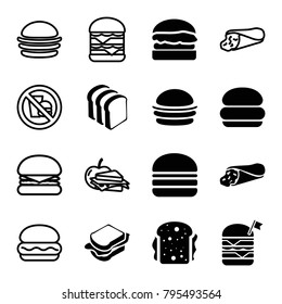 Sandwich icons. set of 16 editable filled and outline sandwich icons such as burger, bread slices, double burger with flag, double burger
