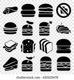 Sandwich icons set. set of 16 sandwich filled icons such as burger, bread slices, double burger with flag, burger with pepper