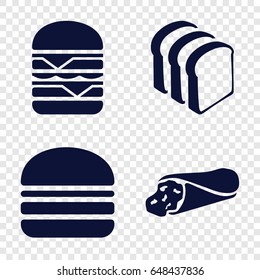 Sandwich icons set. set of 4 sandwich filled icons such as wrap sandwich, bread slices, double burger