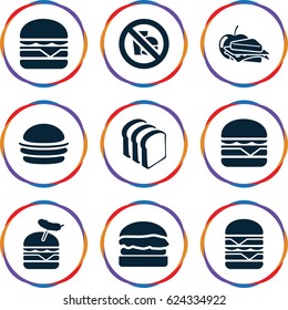 Sandwich icons set. set of 9 sandwich filled icons such as burger, bread slices, burger with sausage, cheeseburger, double burger, sandwich and apple
