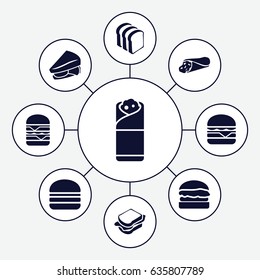 Sandwich icons set. set of 9 sandwich filled icons such as bread slices, cheeseburger, double burger, burger