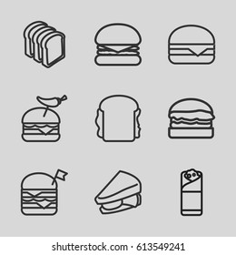 Sandwich icons set. set of 9 sandwich outline icons such as sandwich, bread slices, double burger with flag, burger with pepper, cheeseburger, burrito