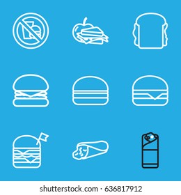 Sandwich icons set. set of 9 sandwich outline icons such as double burger with flag, cheeseburger, burger, burrito