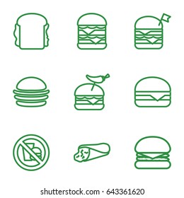 Sandwich icons set. set of 9 sandwich outline icons such as burger, double burger with flag, burger with pepper