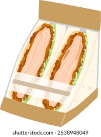 Ilustración de sándwich. Un exquisito sándwich con crujiente chuleta de pollo frito mezclado con salsa japonesa dulce y picante.