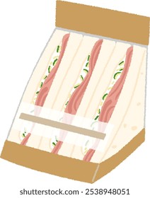 Ilustración de sándwich. Está lleno de jamón y pepinos crujientes, lo que lo hace muy relleno.