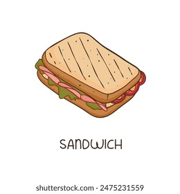 Sandwich illustration. Hand drawn vector sketch illustration. Doodle vector illustration.