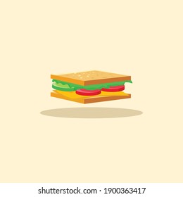 sandwich illustration with stuffing cheese, tomato, lettuce, and cucumber. sandwich vector illustration flat design, sandwich isolated
