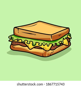 Las ilustraciones de sándwich pueden ser para afiches interiores, promocionales, imágenes de contenido, fotos de perfil o lo que sea. Ilustración de técnica de vector plano.