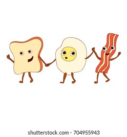 Sandwich ingredients in comic design characters. Cartoon vector illustration. 