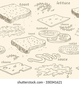 sandwich ingredients diagram drawing line pattern beige