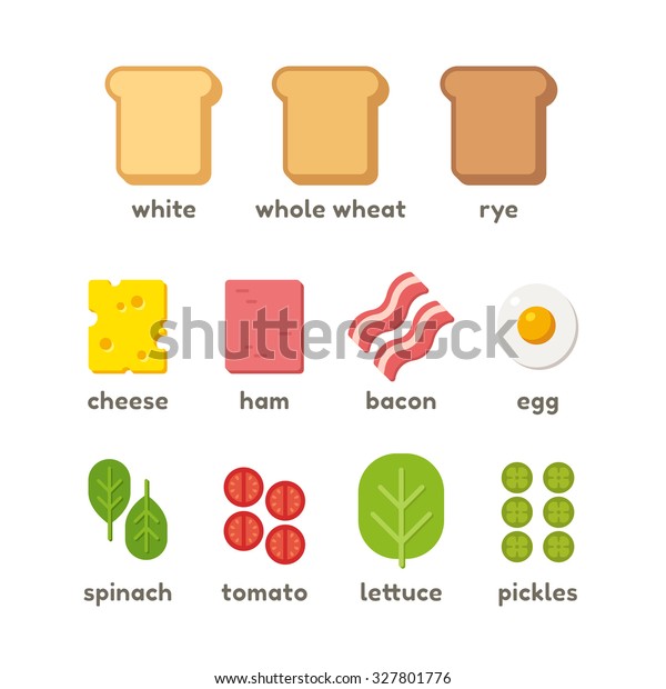 Sandwich Ingredients Flat Icons Bread Proteins Stock Vector (Royalty
