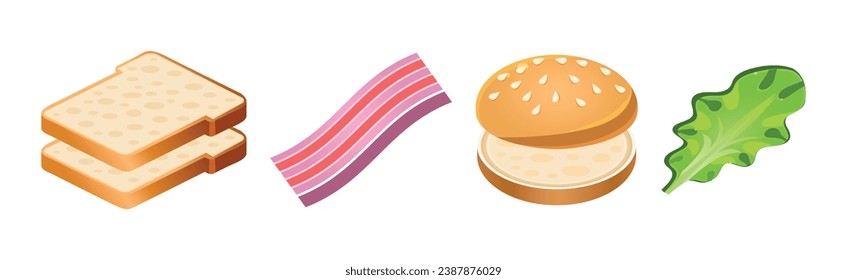 Ingredientes de sándwich Isometric Icon and Elements Vector Set