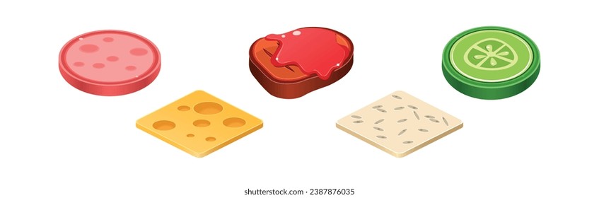 Sandwich Ingredients Isometric Icon and Elements Vector Set