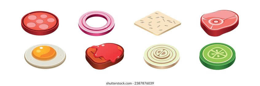 Sandwich Ingredients Isometric Icon and Elements Vector Set