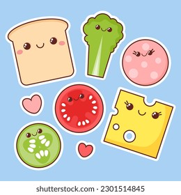 Sandwich ingredients in kawaii style