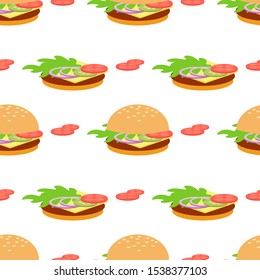 Sandwich and its ingredients. Seamless background. Vector illustration for web design or print.
