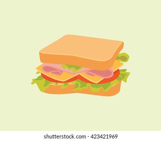 sandwich isolated with bread meat cheese tomato vegetable vector graphic illustration