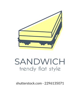 Sándwich aislado de fondo blanco, icono sencillo de estilo plano a la moda