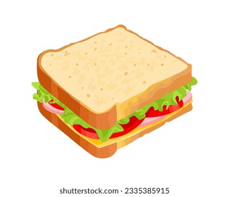 Sandwich isolated on white background. Vector cartoon illustration of snack. Food icon.