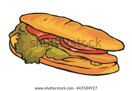 Sandwich isolated on white background. Vector vintage color flat illustration.