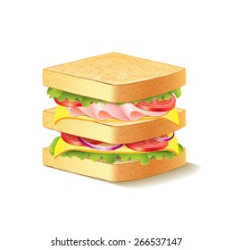Sandwich isolated on white photo-realistic vector illustration