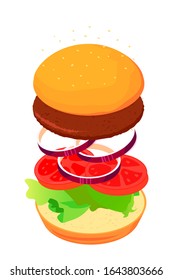 Sandwich isometric style. Vector illustration, fast food