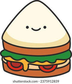 Sandwich with kawaii character. Vector illustration in flat style.