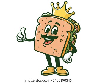 Sandwich King cartoon mascot illustration character vector clip art