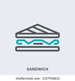Sandwich linear vector icon on light background. Isolated outline pictogram of bread and butter