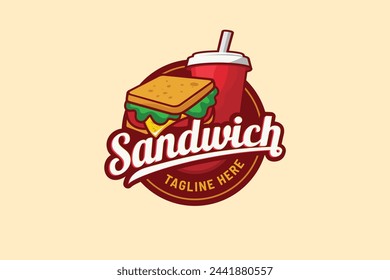 sandwich logo with a combination of a burger sandwich, drink and beautiful lettering. This is suitable for fast food, restaurants, cafes, food trucks, etc.