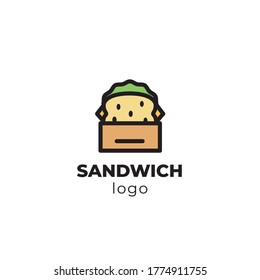 Diseño del logo de sandwich con estilo de arte de línea