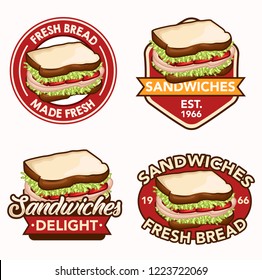 sandwich logo, emblem, badge, patch object illustration stock vector set