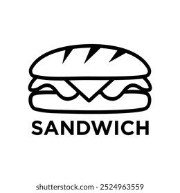 Logo de sándwich Plantilla de Ilustración vectorial en blanco y negro. Emblema del dibujo de la mano