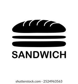 Logo de sándwich Plantilla de Ilustración vectorial en blanco y negro. Emblema del dibujo de la mano