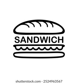 Modelo de ilustração de vetor de logotipo de sanduíche preto e branco. Emblema desenhado à mão
