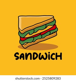 Sandwich logo vector illustration template with yellow background. Delicious taste