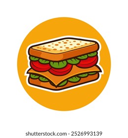 Sandwich logo vector illustration template with yellow background. Delicious taste