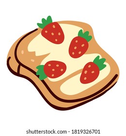 Sandwich made of crispy toast, creamy top and strawberries. Isolated icon of meal for vegetarians or vegan. Organic meal, healthy nutrition and eating. Menu for restaurant or diner, vector in flat